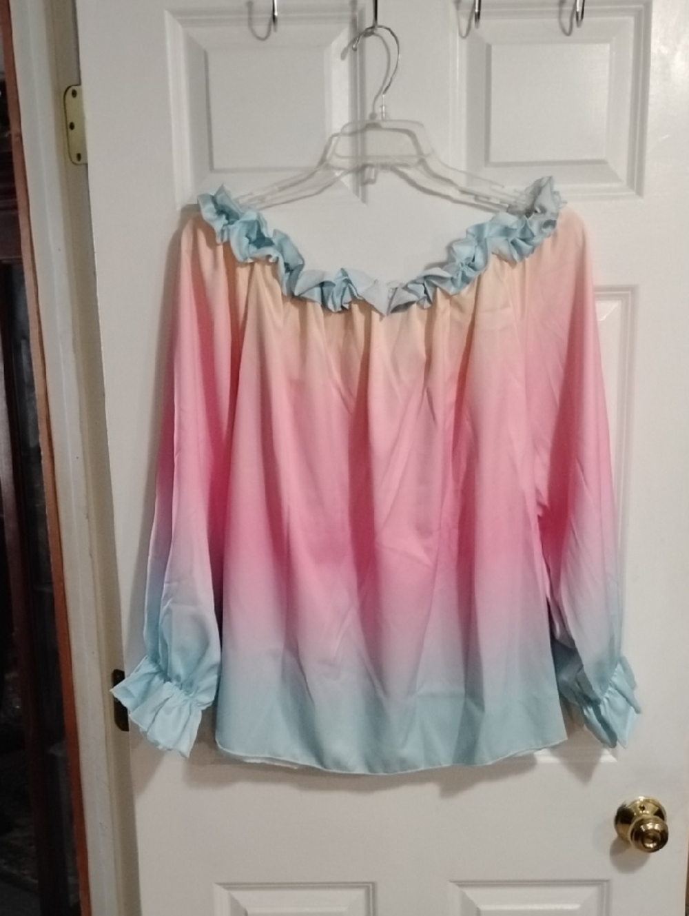 Off-Shoulder Ombre Ruffle Blouse - Pink to Blue